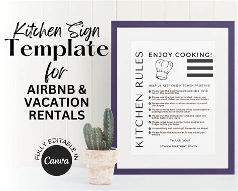 Kitchen Rules Sign Airbnb Kitchen Rules Poster Editable Canva