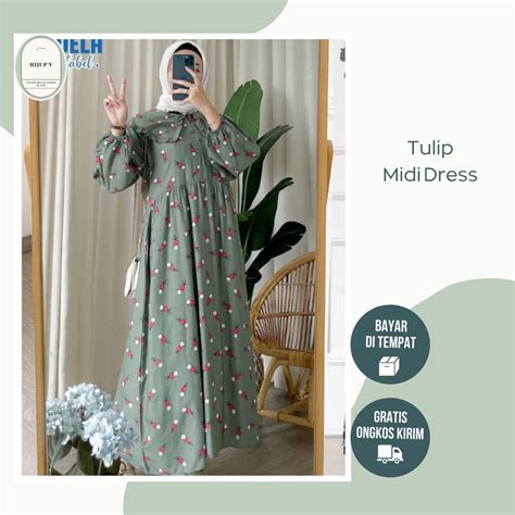 Jual Gamis Midi Dress Rayon Viscose Motif Disy Busui Tunik Gamis Midi