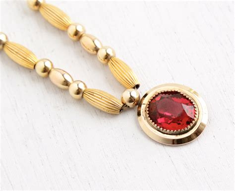 Vintage 12k Yellow Gold Filled Ruby Red Pendant By Maejeanvintage