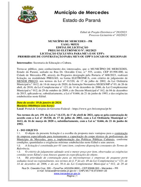 Preenchível Disponível LICITAO EXCLUSIVA PARA MEs E OU EPPs Fax Email