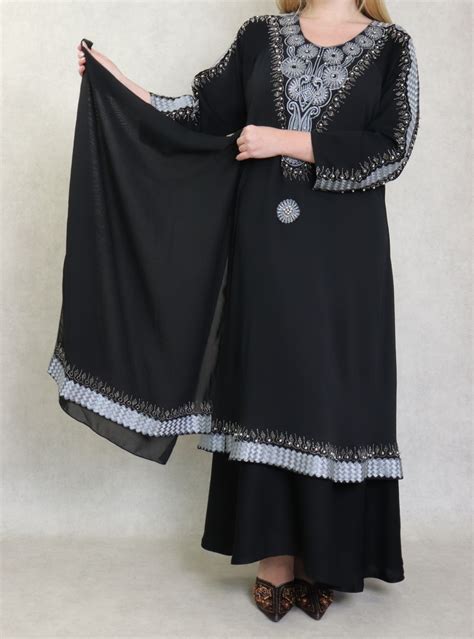 Robe Abaya Ample Duba Noire De Qualit Avec Nombreuses Broderies Et