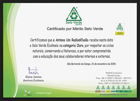 Antena 1 é Homenageada Com O Selo Verde De Sustentabilidade Sendo A