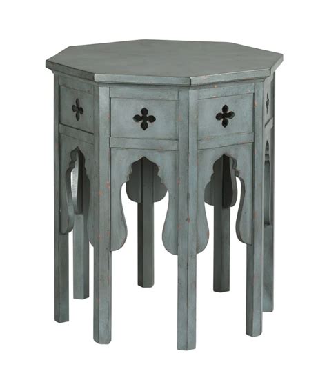 Hammary Hidden Treasures 090 961 Transitional Hex End Table With Distressed Blue Finish Brown