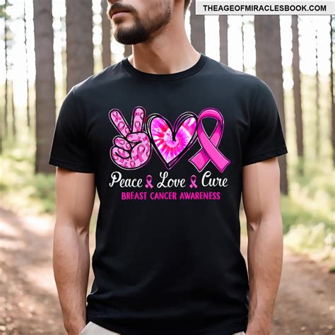 Peace Love Cure Pink Ribbon Breast Cancer Awareness T Shirt