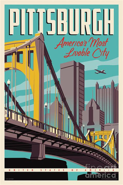 Vintage Style Pittsburgh Travel Poster Digital Art By Jim Zahniser