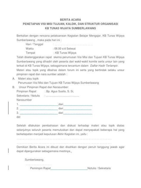 Berita Acara Penetapan
