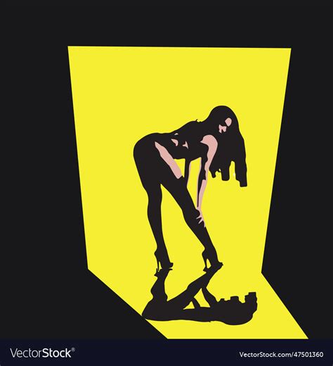 A Naked Female Figure In Yellow Spotlight Vector Image