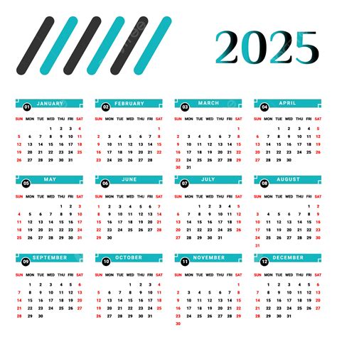 Kalender 2025 Dengan Bentuk Unik Hitam Dan Hijau Vektor Kalender