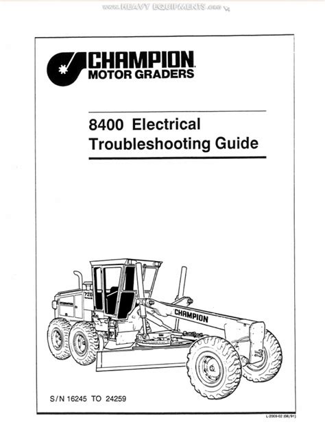 Manual Champion 700 Series Motor Graders 8400 Electrical