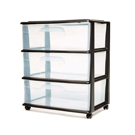 Sterilite Wide 3 Drawer Cart Black