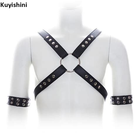 Sexy Men Punk Pu Leather Harness Body Bondage Cage Bustier Corset