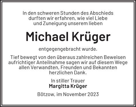 Traueranzeigen Von Michael Kr Ger M Rkische Onlinezeitung Trauerportal