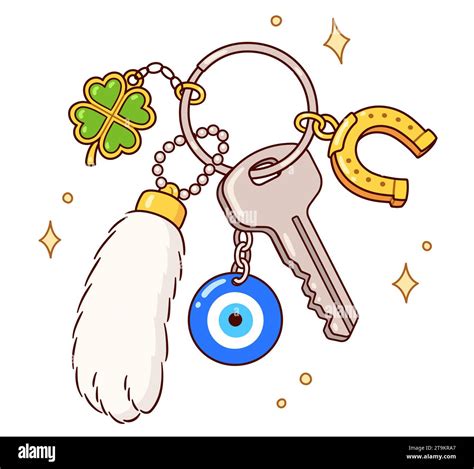 Lucky Charms And Good Luck Amulets On Keychain And Keyring With House