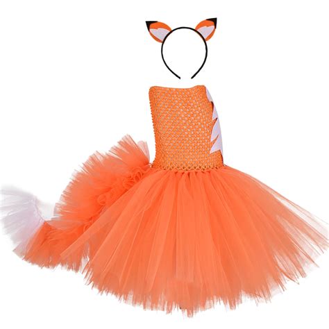 Orange Fox Girls Tutu Dress Children Animal Costume Cartoon Kids