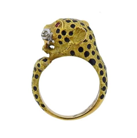 Sold Price 18K Gold Diamond Ruby Enamel Leopard Ring August 4 0119