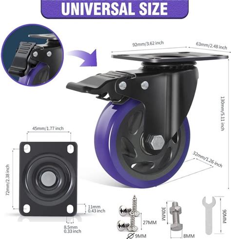 100 Mm Zwenkwielen Met Rem Set Van 4 Incl Montagetoebehoren