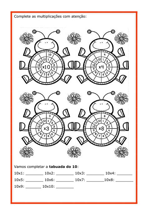 ATIVIDADES DE MATEMÁTICA MULTIPLICAÇÃO TABUADA Cuca Super legal