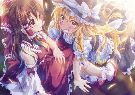 Blonde Hair Blush Bow Brown Eyes Brown Hair Dress Hakurei Reimu Hat Inoshishi Japanese Clothes