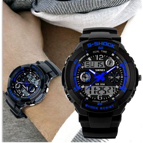 Outdoor Sports Waterproof Shockproof Watch Multifunction Dual Time