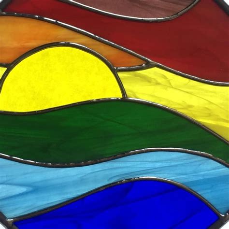 Stained Glass Rainbow Sunset Suncatcher Stain Glass Sunset Etsy Uk Rainbow Sunset Stained