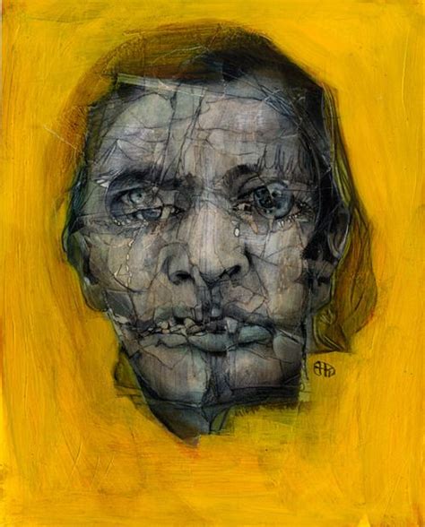 An Abstract Painting Of A Man S Face With Yellow Background