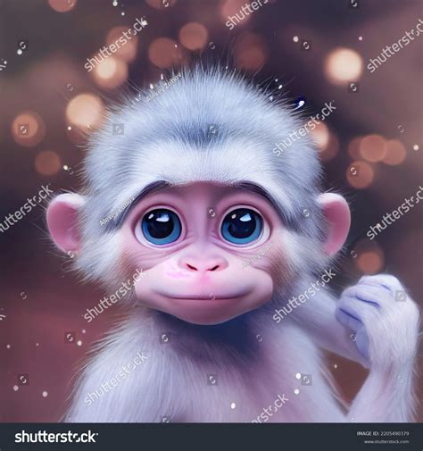 Cute Tiny Realistic Baby Monkey Cartoon Stock Illustration