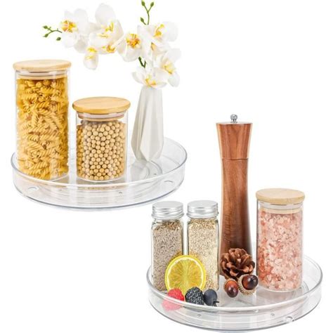 Lot De 2 Plateau Tournant Epices Lazy Susan Plateau De Rangement Épices