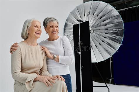 Two Mature Women Dressed In Casual Stock Photo Image Of Smiling White