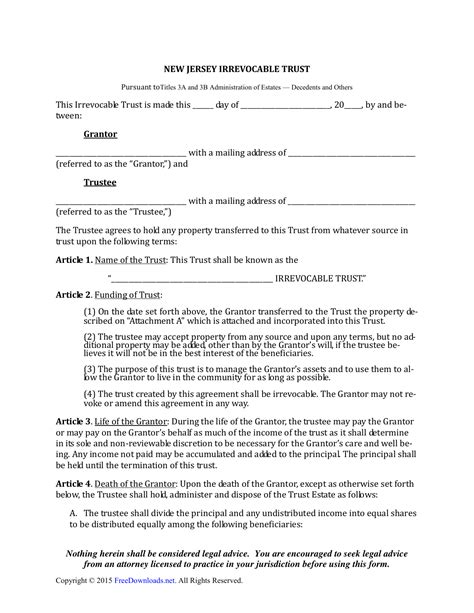 Download New Jersey Irrevocable Living Trust Form Pdf Rtf Word