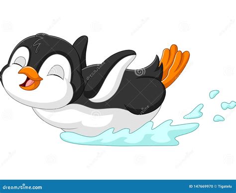 Desenhos Animados Bonitos Do Pinguim Que Deslizam Na Gua Ilustra O Do