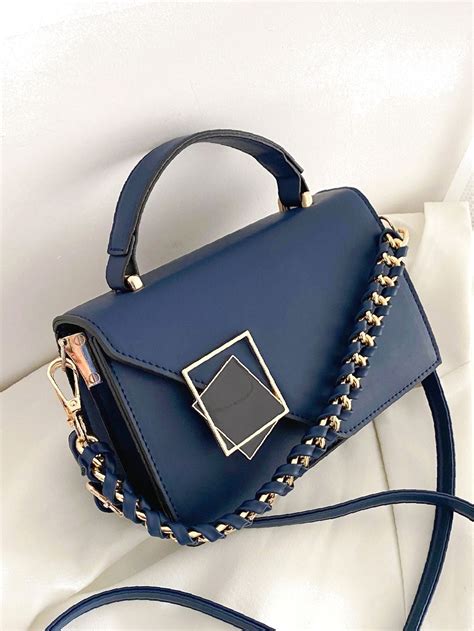 Olivia Mark Metal Chain Decor Flap Square Bag Women Satchels