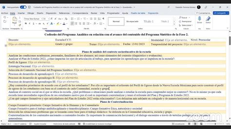 Codise O Del Programa Anal Tico En Relaci N Con El Avance Del Contenido