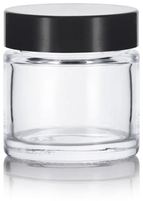 2 Oz Clear Glassl Straight Sided Jar With Black Foam Lined Lid 12 Pack