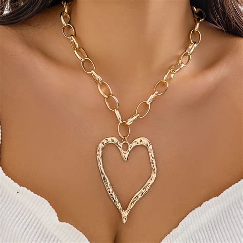 IngeSight Z Exaggerated Irregular Pointed Hollow Heart Pendant Necklace