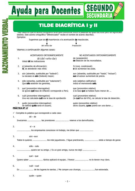 Tilde Diacritica I Y Ii Para Segundo De Secundaria Hay Casos En Que