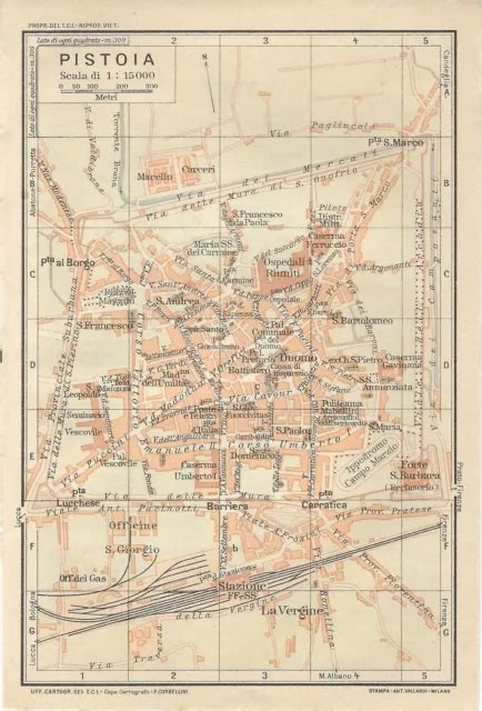 CARTA GEOGRAFICA ANTICA PISTOIA Pianta della città 1916 Old antique map