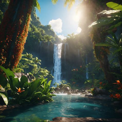 Lexica Vast Tropical Paradise Tropical Flora With Magical Waterfall