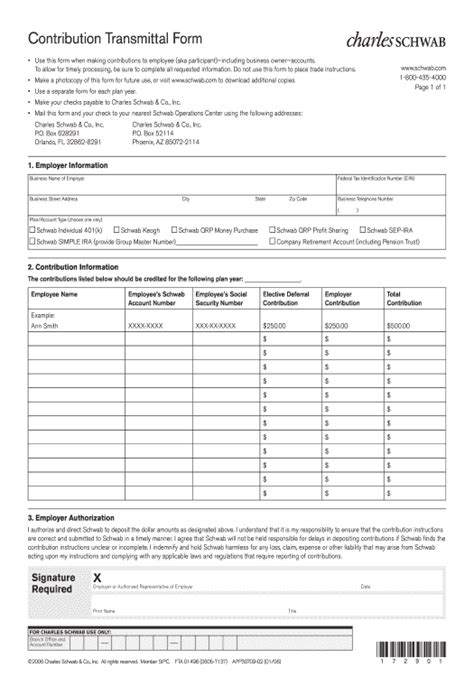 Automate Charles Schwab Simple Ira Contribution Transmittal Form