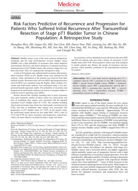 Pdf Risk Factors Predictive Of Recurrence And Progression For