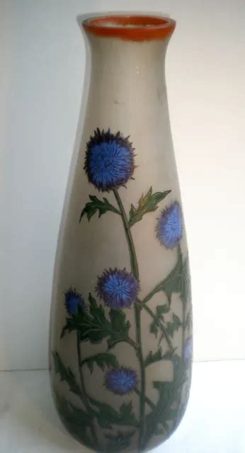 Grand Vase Art Nouveau Verre Maill D Co Chardons Bleus Sign Leune