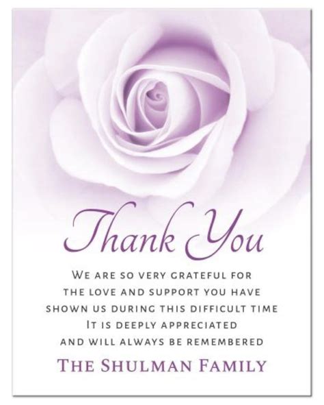 Funeral Bereavement Thank You Card With Beautiful Purple Rose Artofit