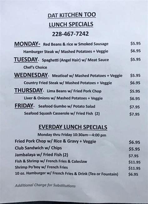 Menu At Dat Kitchen Too Bbq Waveland 714 Hwy 90
