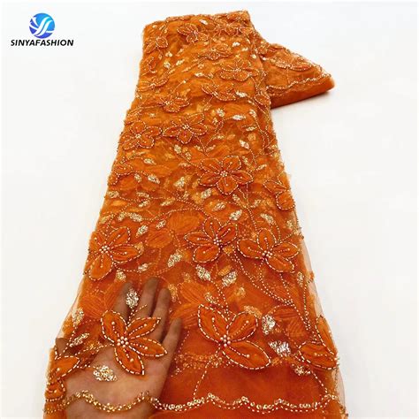 Sinya Orange African 3D Lace Fabric High Quality French Tulle Mesh Lace