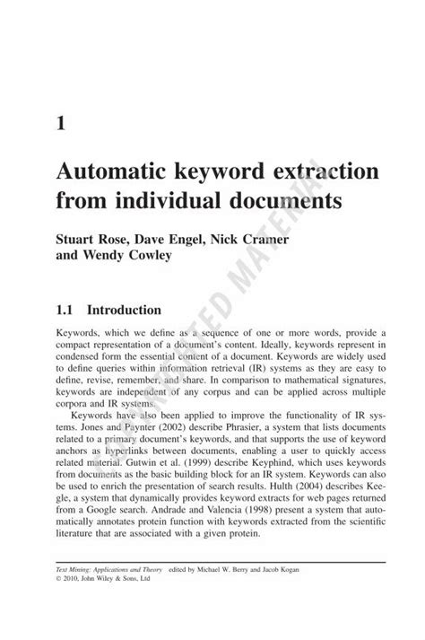 Pdf Automatic Keyword Extraction From Individual Documents Media