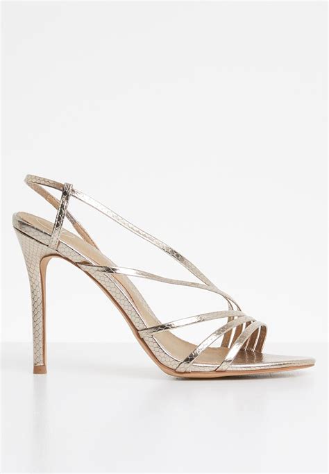 Asymmetric Multi Strap Heel Sandal Gold Missguided Heels