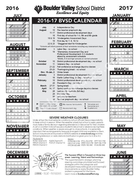 2016 - 2017 School Calendar | Boulder Valley School District – Boulder, CO