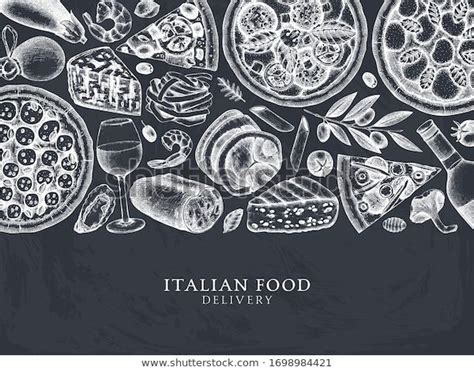 Hand Drawn Pizza Pasta Fresh Food Stock Vector Royalty Free