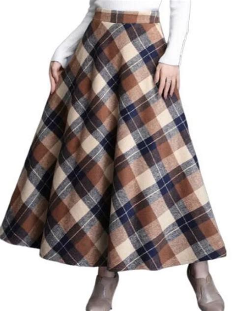 Elastic Waist Half Skirt Autumn Winter Thick Woolen Plaid Skirts High