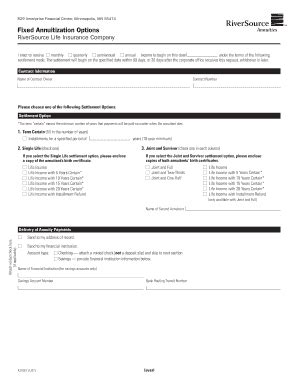 Fillable Online Fixed Annuitization Options Riversource Annuities For