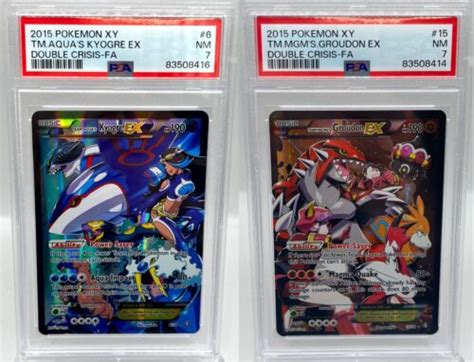 Team Aquas Kyogre Ex 634 And Magmas Groudon 15 Double Crisis Pokemon Card Psa 7 Ebay